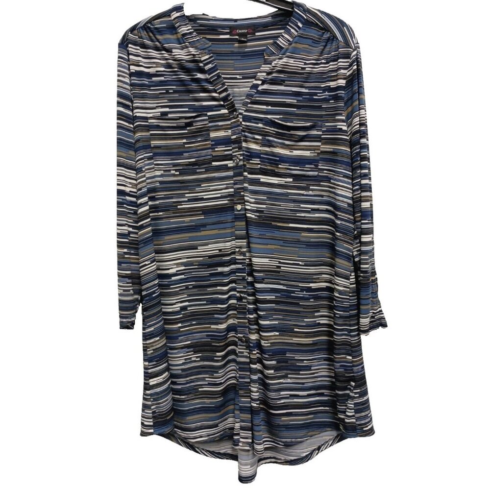 Cocomo Wearable Art BOHO Tunic Top Womens Large Striped 3/4 Sleeve